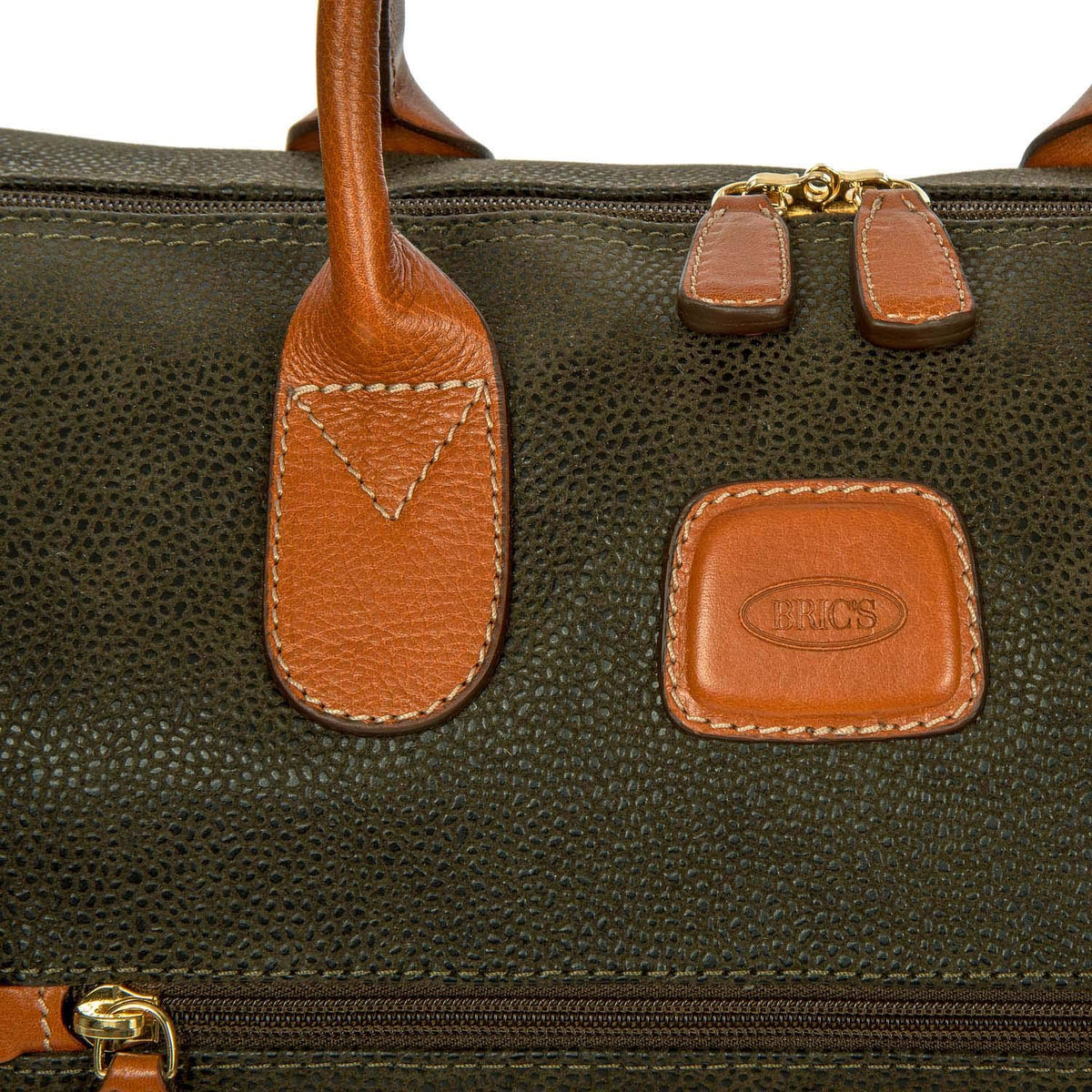 Bric’s LIFE Cargo Duffel Bag, Luxury Travel Weekender with Water - Resistant Faux Suede and Leather Details – 22 Inch, Olive