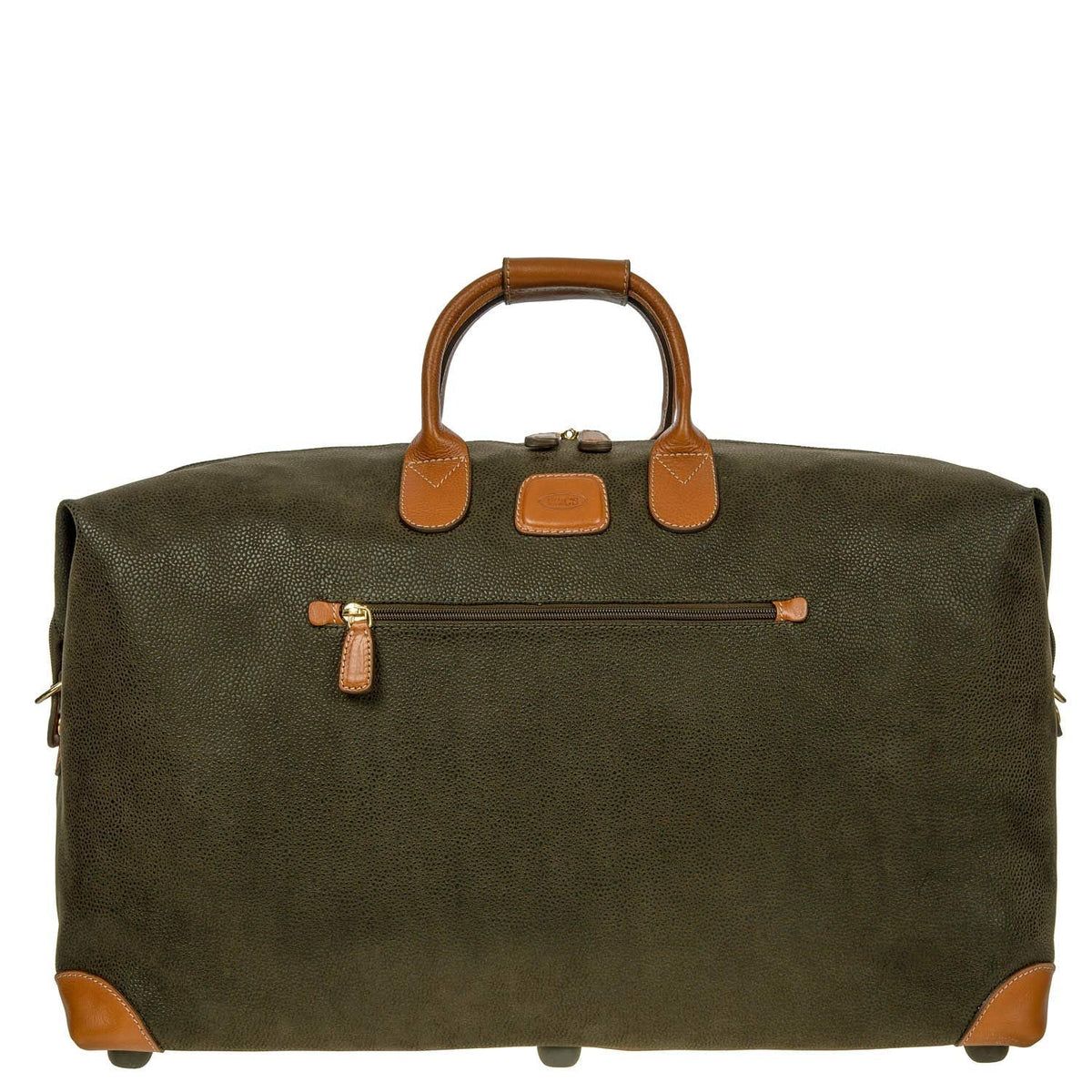 Bric’s LIFE Cargo Duffel Bag, Luxury Travel Weekender with Water-Resistant Faux Suede and Leather Details – 22 Inch, Olive