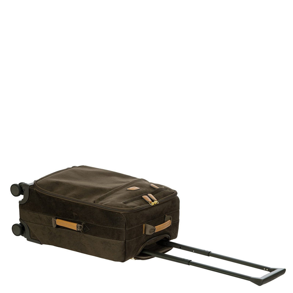Bric's Life Tropea Carry On Spinner Luggage - Luxury Lightweight Suitcase with Spinner Wheels and Faux Suede Finish - 21", Olive