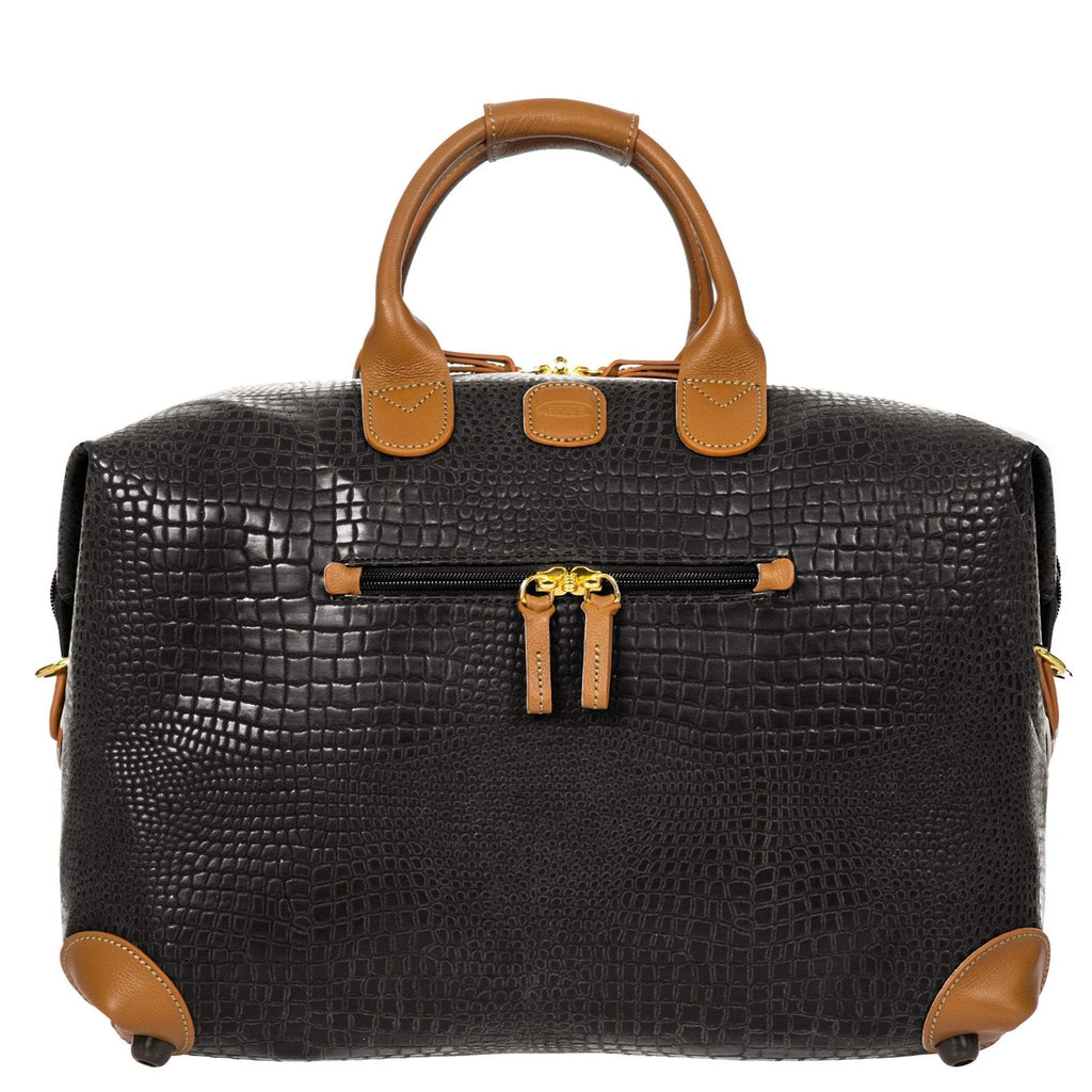 Bric’s My Safari Rolling Duffel Bag – Luxury Water-Resistant Coated PVC Travel Bag with Wheels, Leather Trim, TSA Lock, Carry-On Luggage - 18 Inch, Black