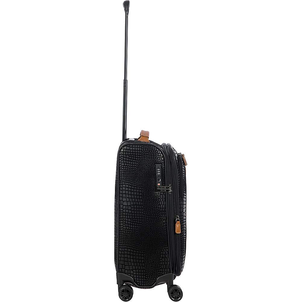 Bric's My Safari Spinner Suitcase, Lightweight Expandable Leather Shell Luggage with Smooth 360° Wheels and TSA Lock - 21 Inch, Black