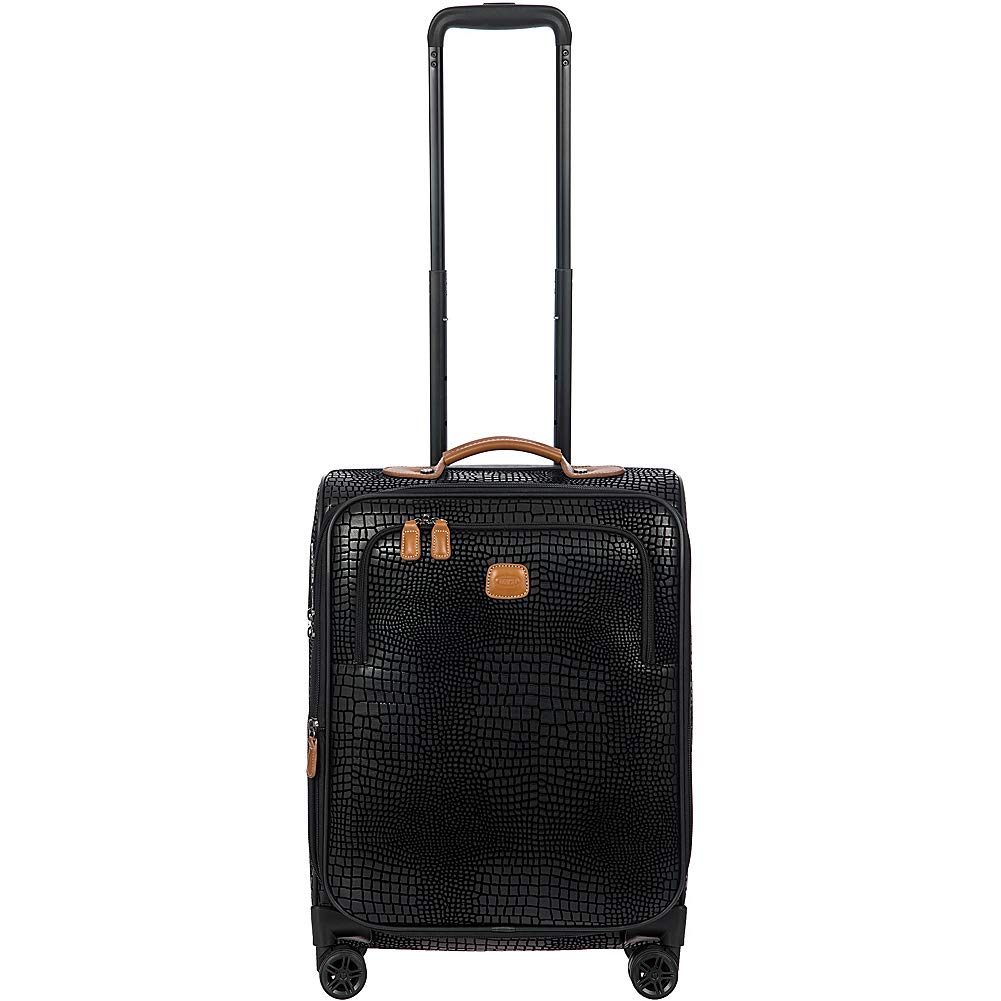 Bric's My Safari Spinner Suitcase, Lightweight Expandable Leather Shell Luggage with Smooth 360° Wheels and TSA Lock - 21 Inch, Black
