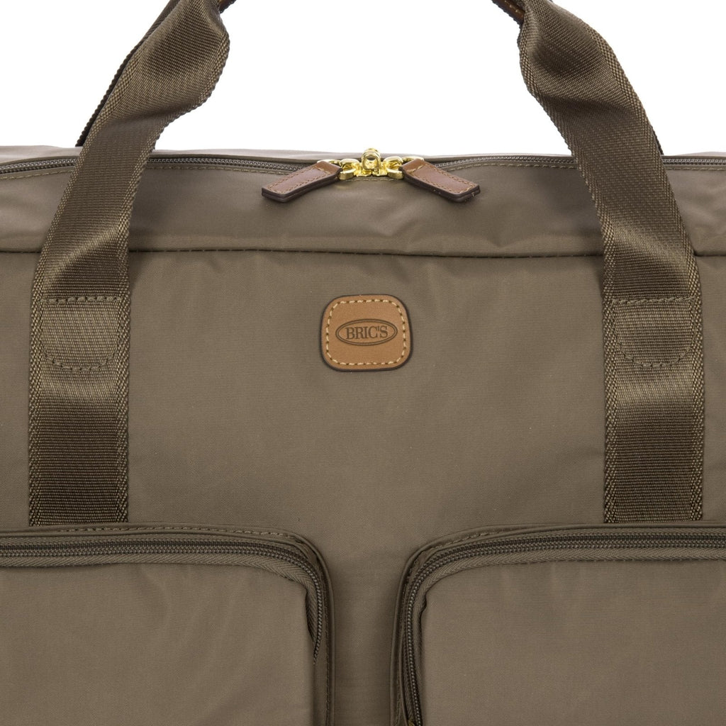 Bric’s X - Bag 18 - Inch Cargo Carry - On Duffle, Water - Resistant Satin Nylon Travel Bag with Leather Handles, Laptop Sleeve, Front Zip Pockets and Luggage Pass - Through - Nut