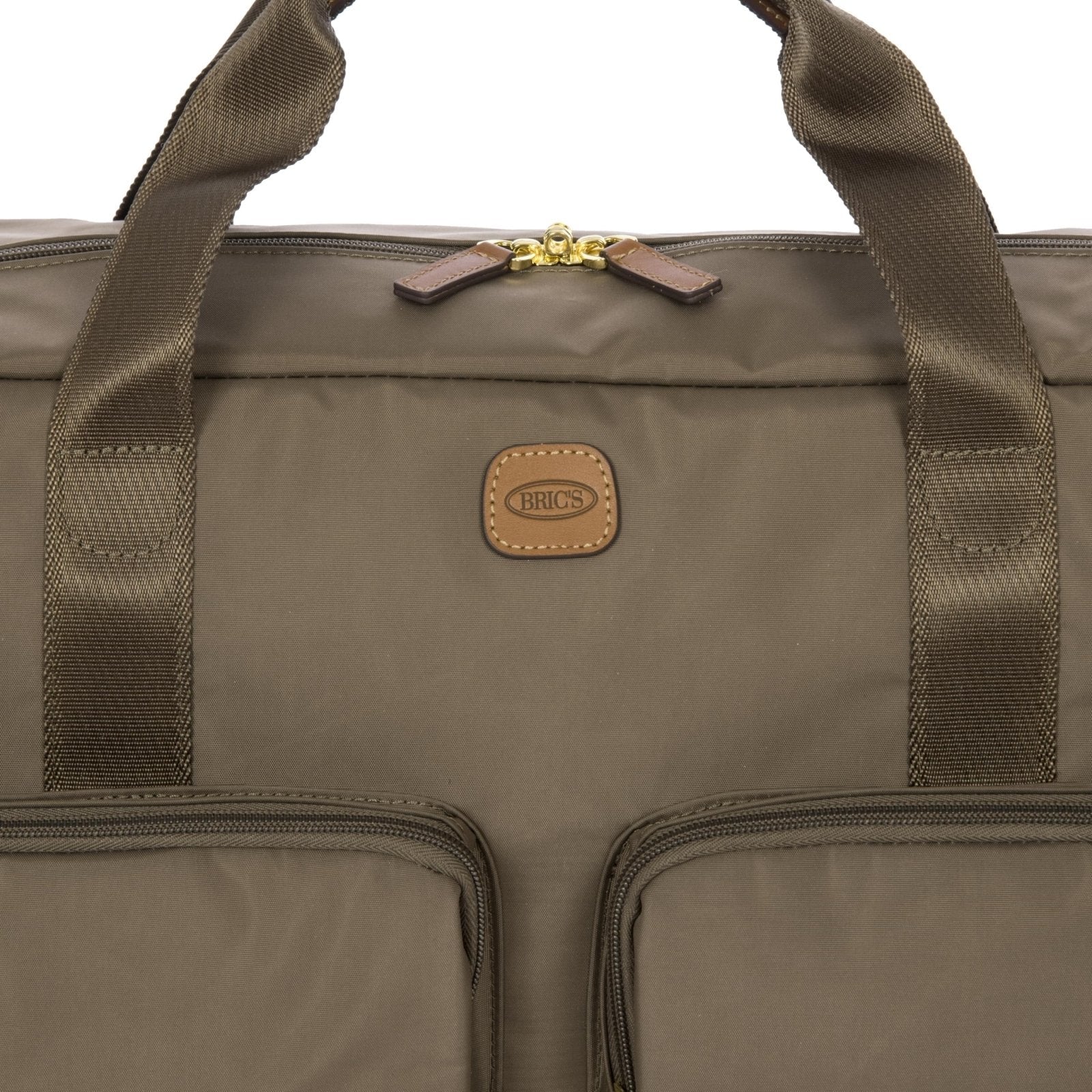 Bric’s X - Bag 18 - Inch Cargo Carry - On Duffle, Water - Resistant Satin Nylon Travel Bag with Leather Handles, Laptop Sleeve, Front Zip Pockets and Luggage Pass - Through - Nut