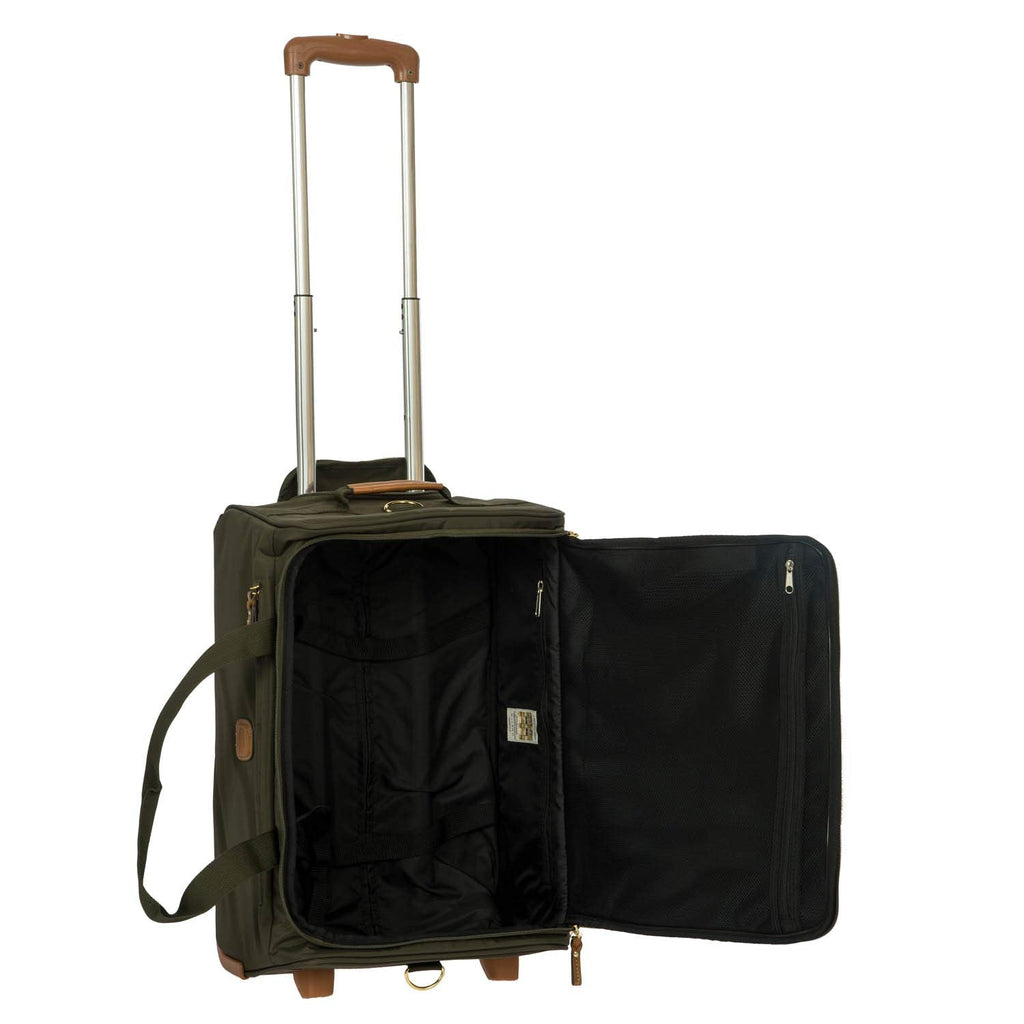 Bric’s X - Bag 21” Rolling Duffel – Water - Resistant Recycled Nylon Carry - On with Silent Wheels, Leather Details, Exterior Zipped Pocket, Garment Straps & Detachable Shoulder Strap – Olive