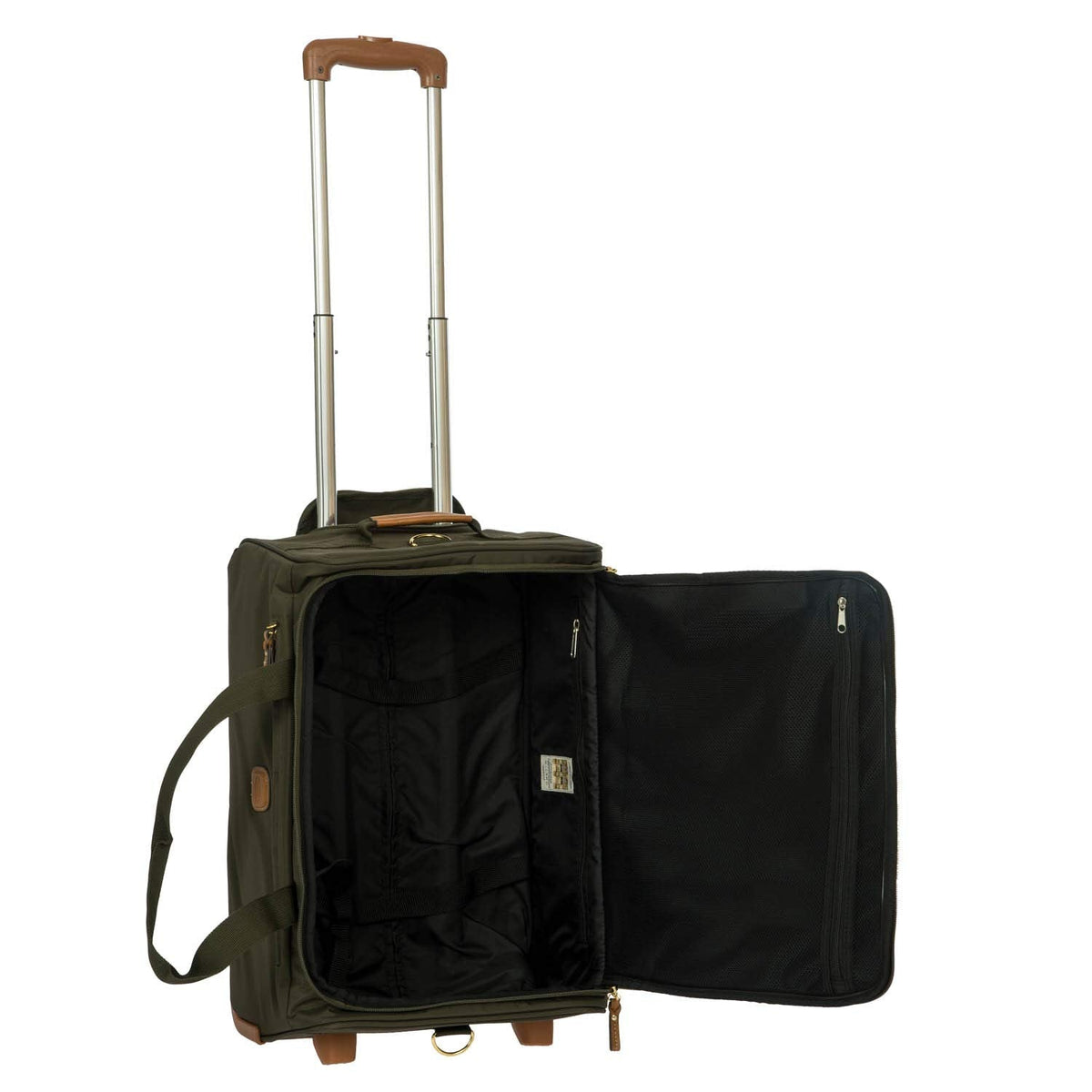Bric’s X - Bag 21” Rolling Duffel – Water - Resistant Recycled Nylon Carry - On with Silent Wheels, Leather Details, Exterior Zipped Pocket, Garment Straps & Detachable Shoulder Strap – Olive