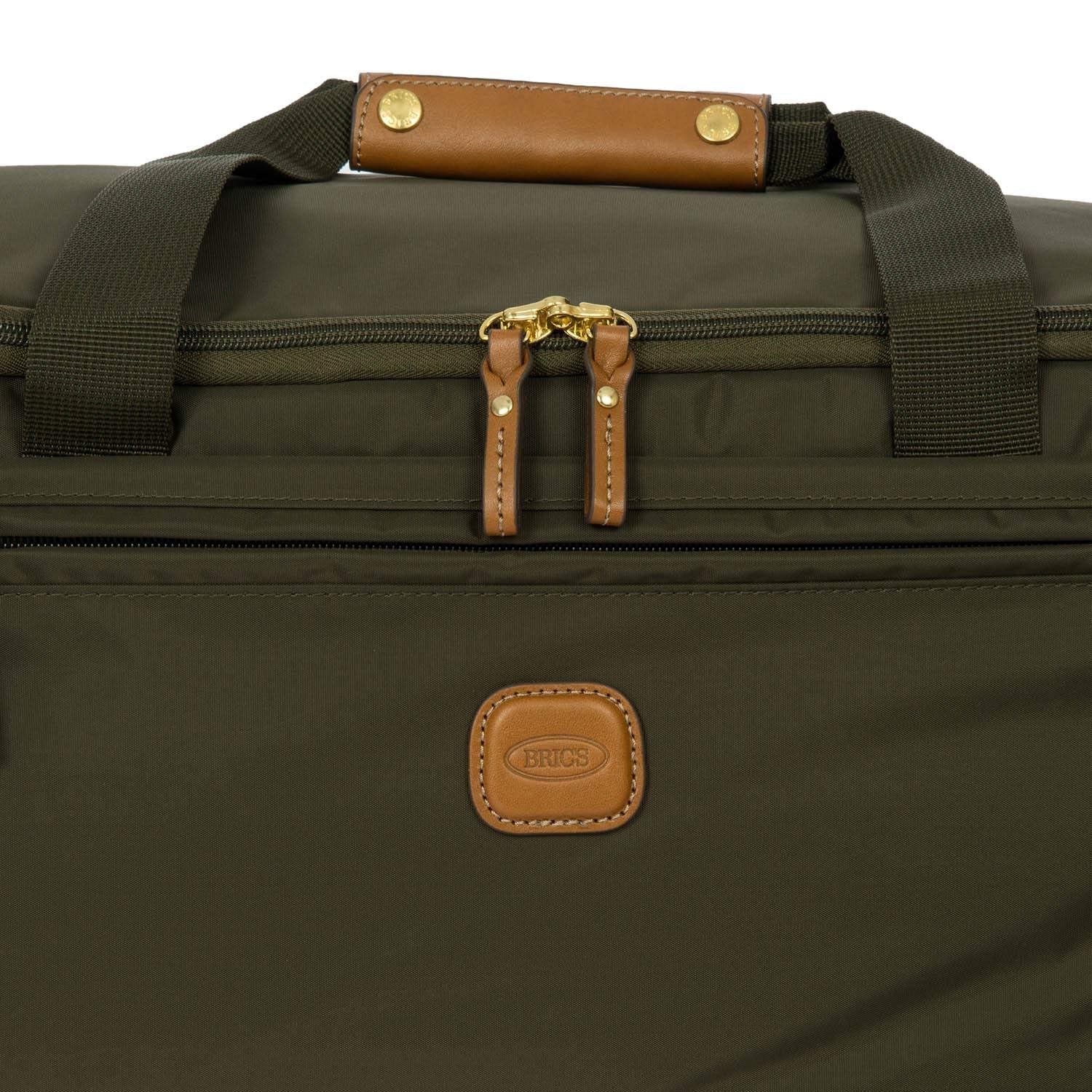 Bric’s X - Bag 21” Rolling Duffel – Water - Resistant Recycled Nylon Carry - On with Silent Wheels, Leather Details, Exterior Zipped Pocket, Garment Straps & Detachable Shoulder Strap – Olive