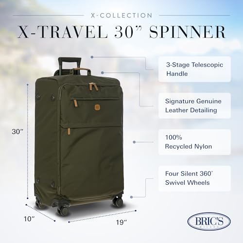 Bric's X-Bag Large Spinner with Frame, Water-Resistant 360° Wheeled Checked Luggage with Ergonomic Handle and Organized Interior – 30 Inch, Olive