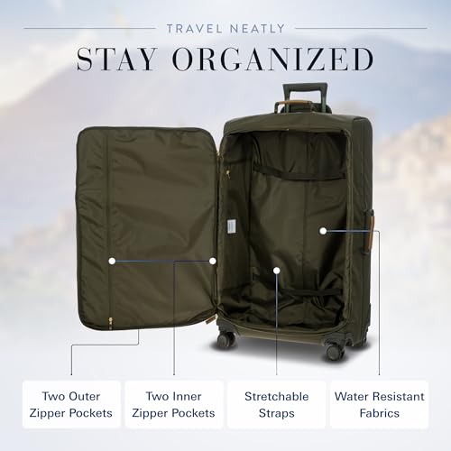 Bric's X-Bag Large Spinner with Frame, Water-Resistant 360° Wheeled Checked Luggage with Ergonomic Handle and Organized Interior – 30 Inch, Olive