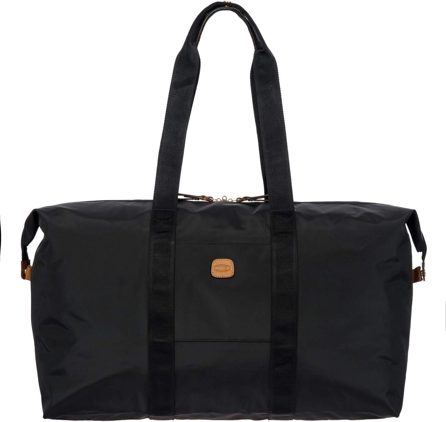 Bric’s X-Bag/X-Travel 2.0 Overnight Weekender Duffel, Water-Resistant Folding Carry-On with Leather Trim, Removable Shoulder Strap and Pass-Through Sleeve - Mini Bag Included – 22 Inch, Black