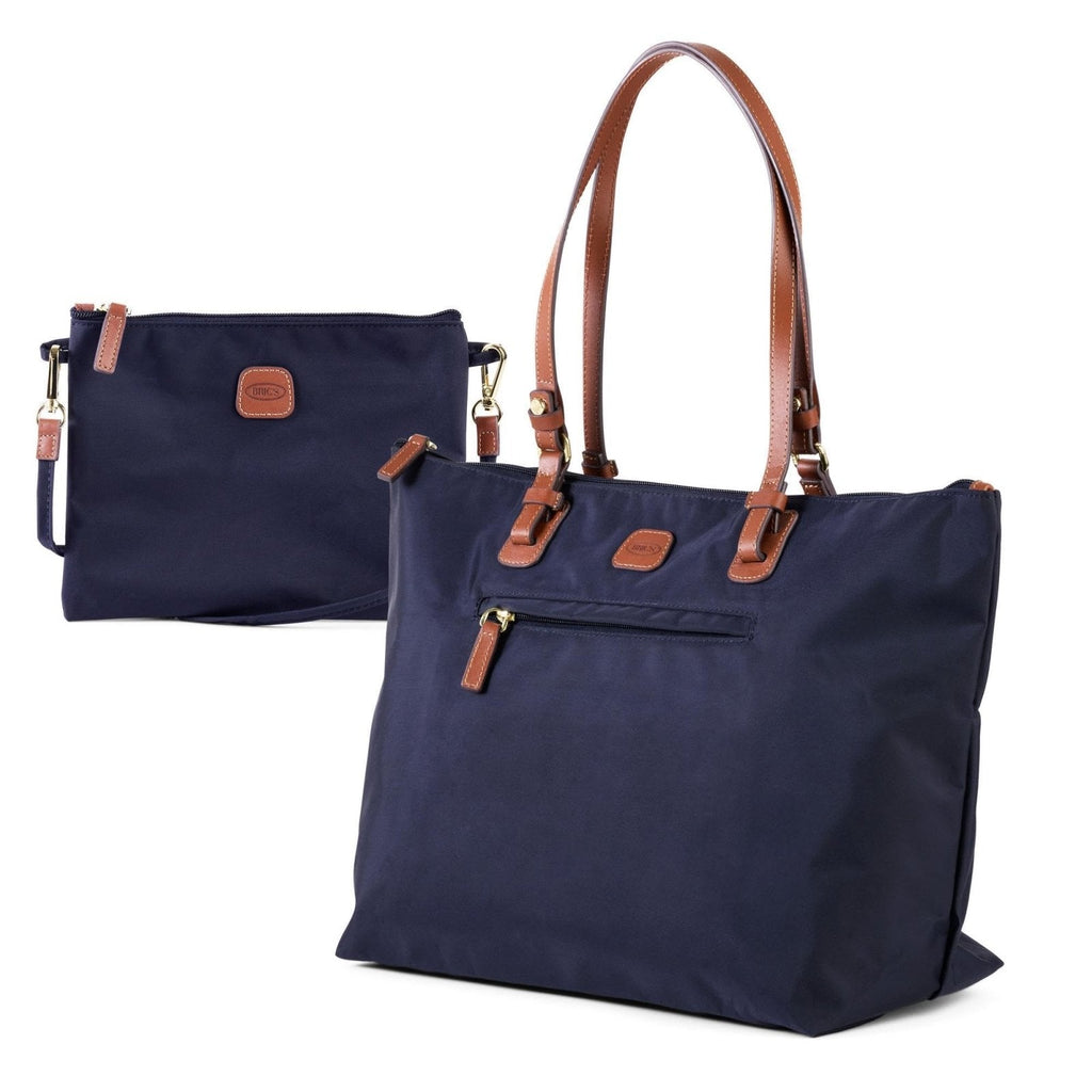 Bric's X-Collection Sportina Large 3-in-1 Tote Bag - Water-Resistant Recycled Nylon Travel Carry-On Bag with Adjustable Strap and Luggage Pass-Through - Detachable Pouch Included - Navy