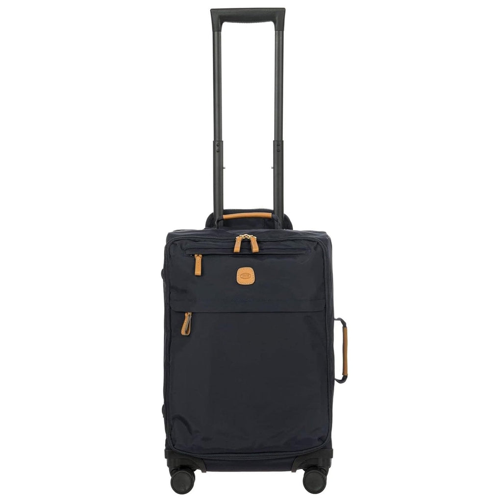 Bric's X-Travel 21” Carry-On Spinner – Luxury Softside Luggage with 360° Wheels, Recycled Water-Resistant Fabric, Interior Pockets, and Leather Details – Navy