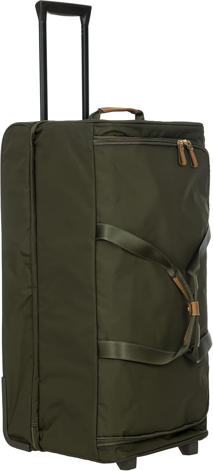 Bric's X-Travel 30-Inch Rolling Shoe Duffle, Wheeled Travel Bag with Dual-Access Shoe Compartment, Telescoping Handle, Tie-Down Straps and Leather Top Handle – Olive