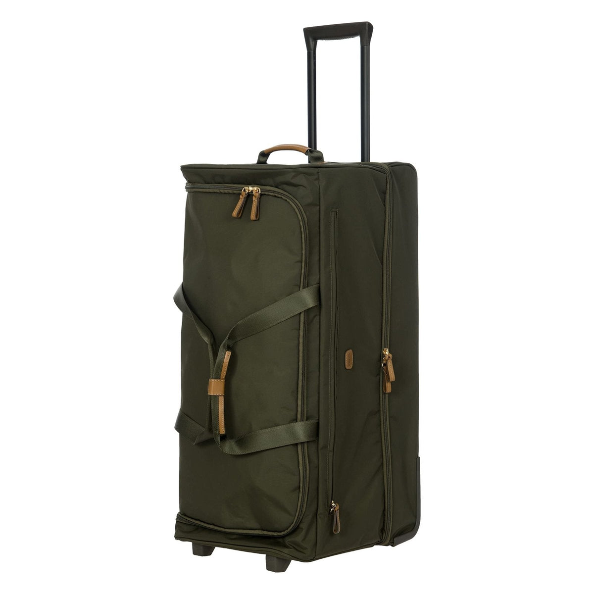 Bric's X - Travel 30 - Inch Rolling Shoe Duffle, Wheeled Travel Bag with Dual - Access Shoe Compartment, Telescoping Handle, Tie - Down Straps and Leather Top Handle – Olive