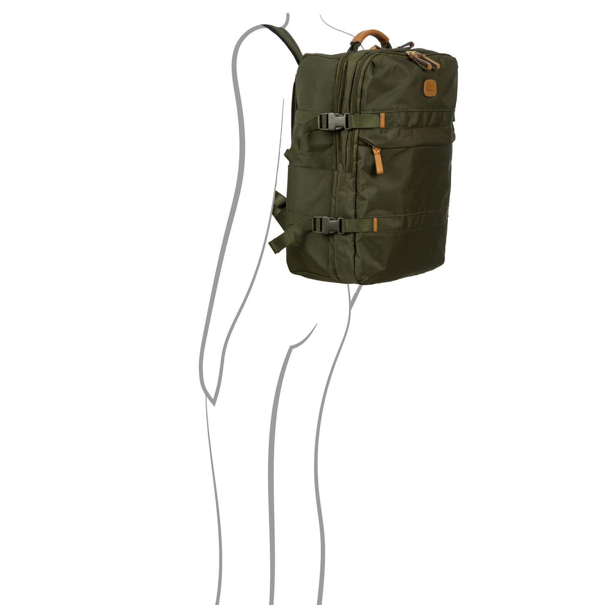 Bric's X - Travel Montagne Backpack 16 Inch, Water - Resistant Recycled Nylon Carry - On Daypack with Compression Straps, Padded Backpanel, Laptop Sleeve and Luggage Pass - Through - Olive