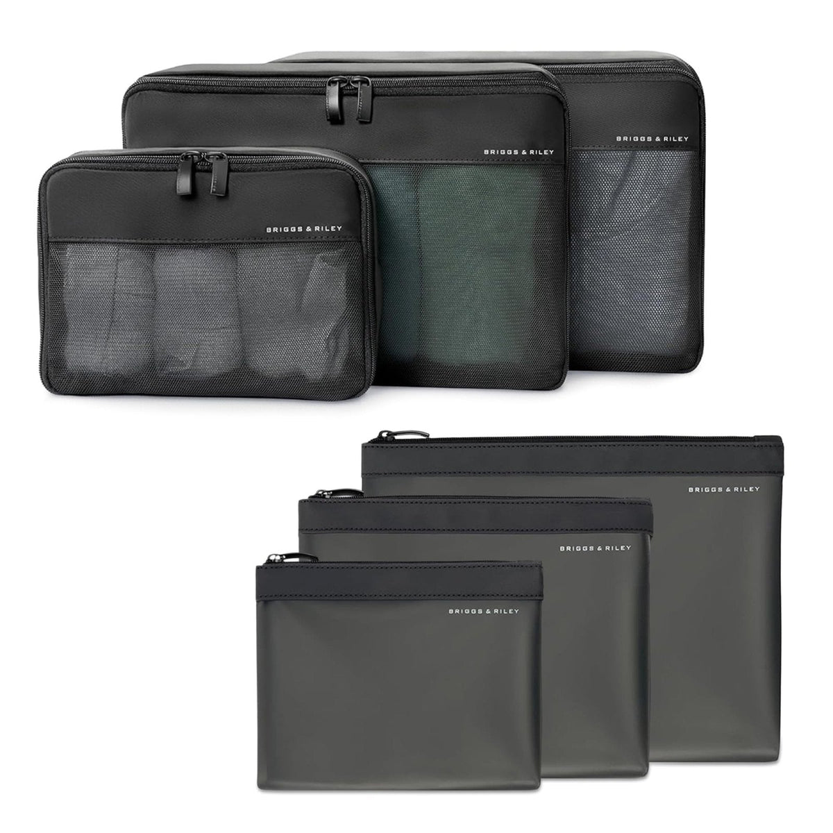 Briggs & Riley Carry On Compression Packing Cube & Translucent Pouch Sets - Bag Organizers for Suitcase & Luggage, Travel Essentials for Women & Men, Pack Accessories for Vacation - 6-Piece, Black