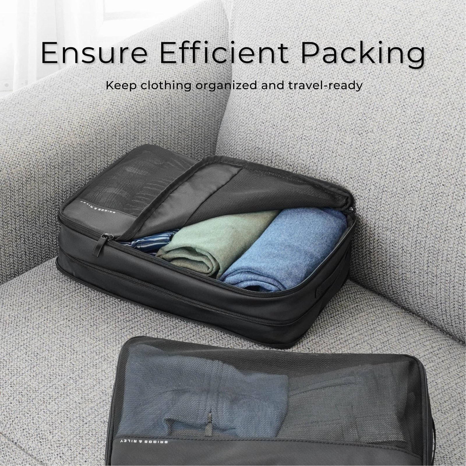 Briggs & Riley Compression Packing Cube Sets for Carry On & Checked Luggage - Bag Organizers for Suitcases, Travel Essentials for Women & Men, Pack Accessories for Vacation - 6 - Piece, Black