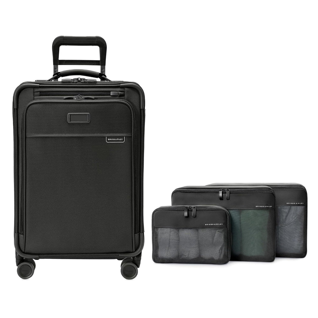 Briggs & Riley Essential 22" Carry On Expandable Spinner & Compression Packing Cube Set - Luggage for Travel, Suitcase with Wheels, for Men & Women, 3-Piece Bag Organizers - Black