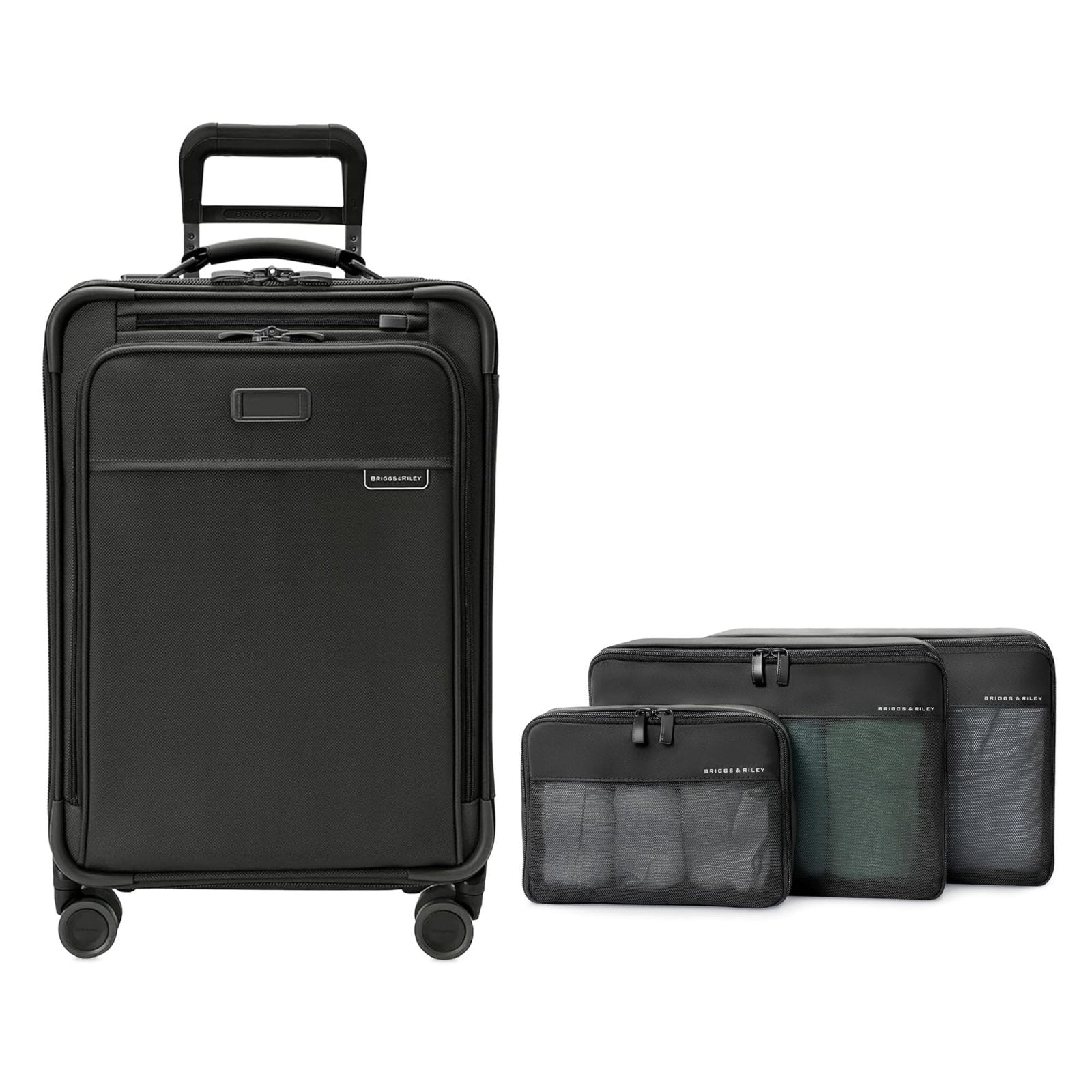 Briggs & Riley Essential 22" Carry On Expandable Spinner & Compression Packing Cube Set - Luggage for Travel, Suitcase with Wheels, for Men & Women, 3-Piece Bag Organizers - Black