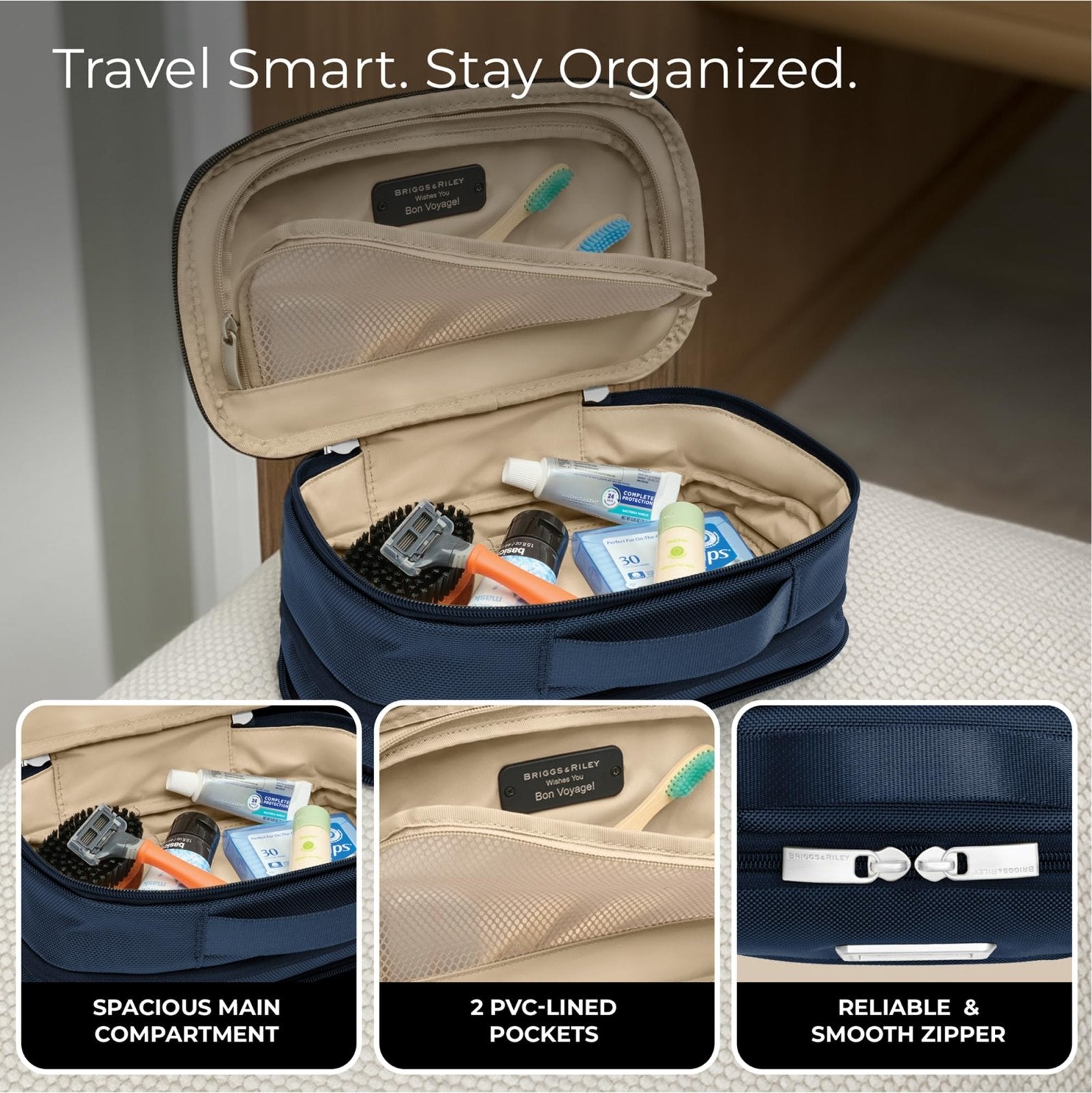Briggs & Riley Essential 22" Carry On Expandable Spinner & Expandable Essentials Kit - Luggage for Travel, Suitcase with Wheels, Roller for Men & Women, Toiletry Travel Bag - Baseline Collection, Navy