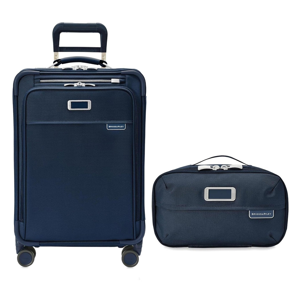 Briggs & Riley Essential 22" Carry On Expandable Spinner & Expandable Essentials Kit- Luggage for Travel, Suitcase with Wheels, Roller for Men & Women, Toiletry Travel Bag - Baseline Collection, Navy