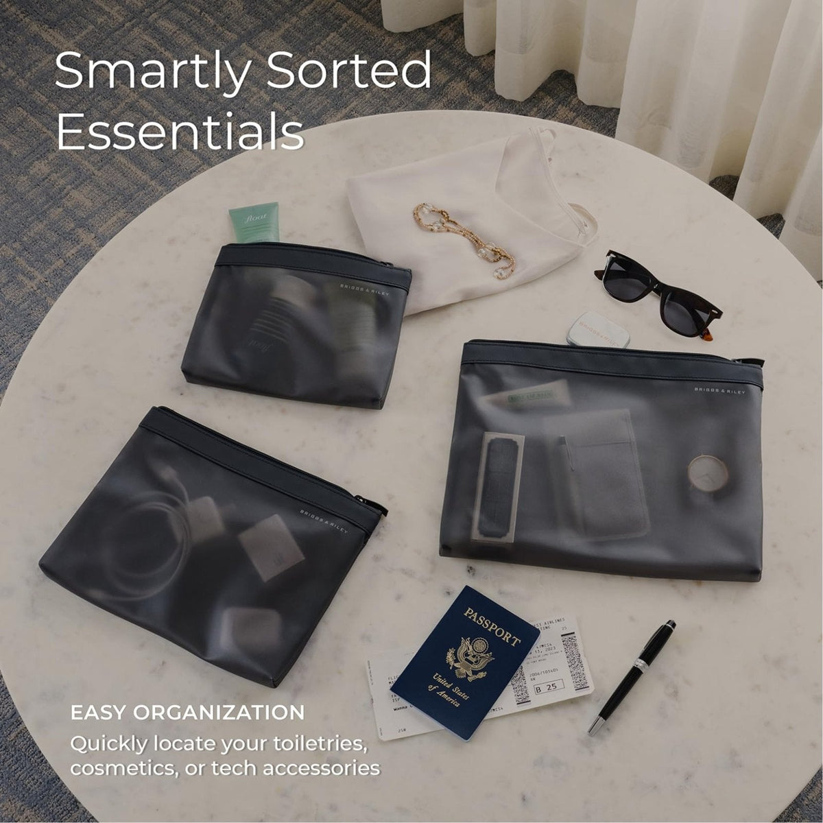 Briggs & Riley Essential 22" Carry On Expandable Spinner & Translucent Pouch Set - Luggage for Travel, Suitcase with Wheels, Softside Rolling Bag for Men & Women, Toiletry Organizer Bags for Vacation
