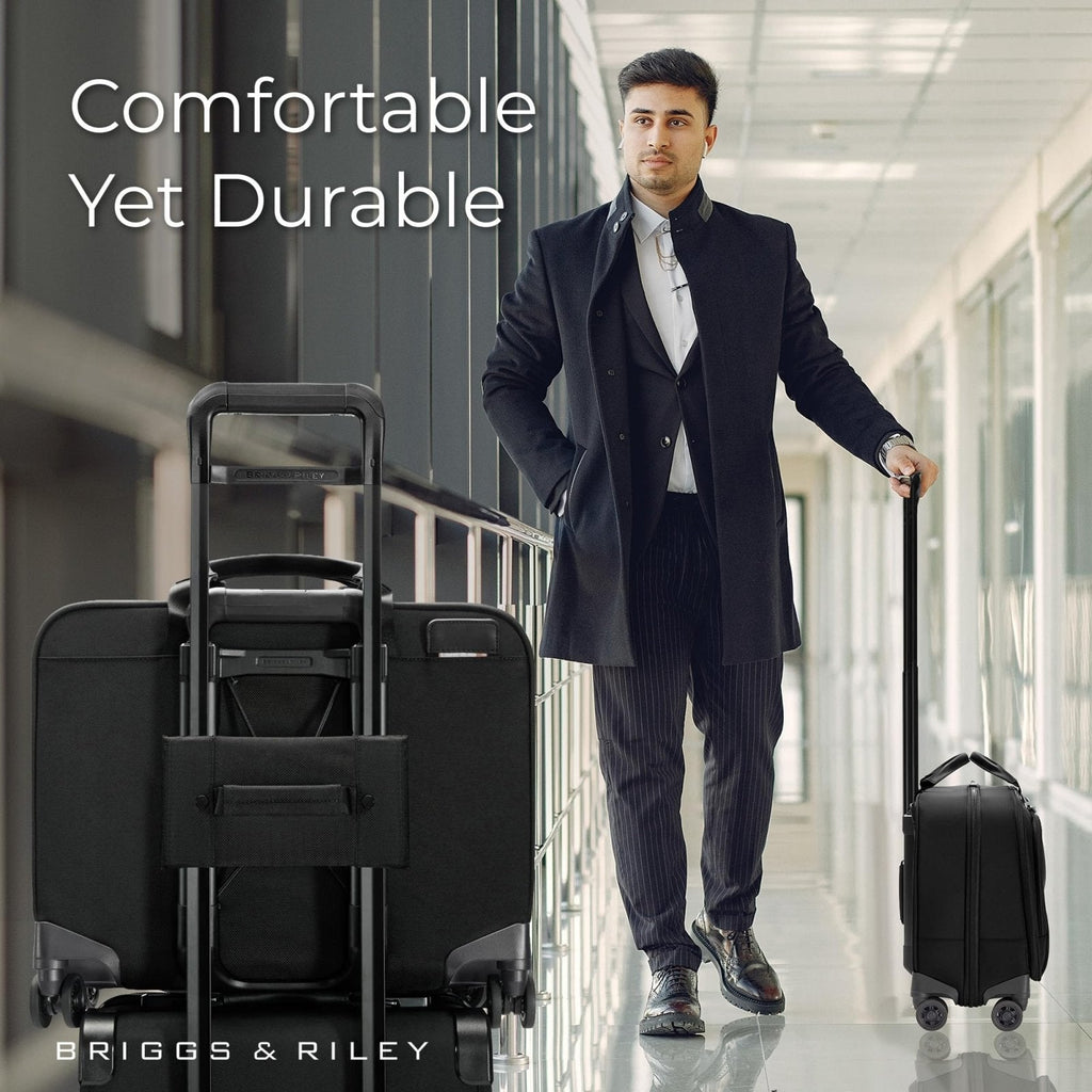 Briggs & Riley Medium Spinner Briefcase - Carry On Luggage for Travel, Suitcase with Wheels, Softside Rolling Bag for Men & Women, Fits up to 14" Laptops, Interlocking Handle - @work Collection, Black