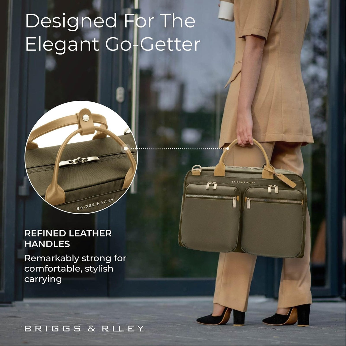 Briggs & Riley Multi - Pocket Cabin Bag - Carry On Luggage for Travel, Softside Bag for Men & Women, Fits in Overhead Bin, Two Slip Pockets, Fits up to 15" Laptop - Rhapsody Collection, Olive