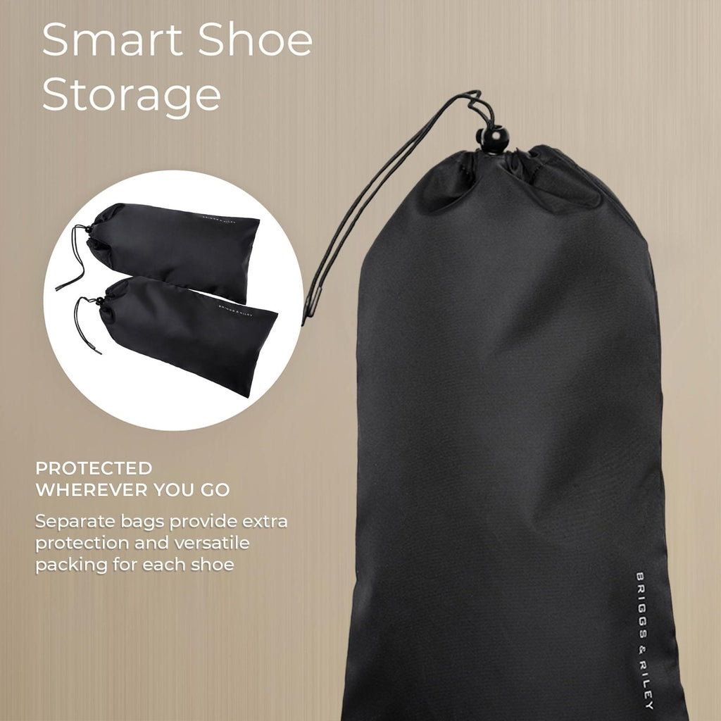 Briggs & Riley Shoe Bags for Travel - Shoe Covers for Men & Women, Luggage Storage Accessories for Packing in Suitcase, Drawstring for Secure Fit - Travel Essentials, Black (Pack of 2)
