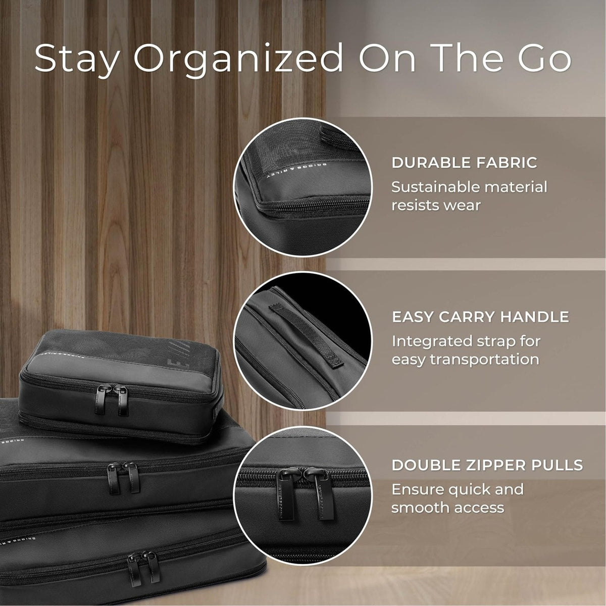 Briggs & Riley Travel Laundry Bag with Drawstring & Carry On Compression Packing Cube Set - Bag Organizer for Suitcase & Luggage, Travel Essentials for Women & Men, Pack Accessories for Vacation - Black
