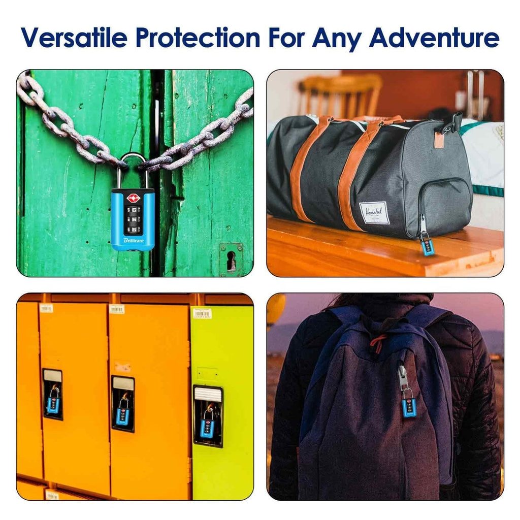 BRILLIRARE 2 Pack TSA Approved Luggage Locks, Combination Travel Padlock, 3 - Digit Waterproof Lock, TSA Accepted Outdoor Keyless Resettable Lock for Lockers, Bags, Backpack, Gym, Gate - Blue