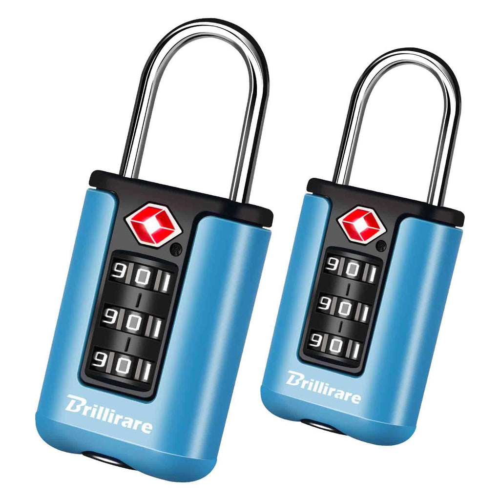 BRILLIRARE 2 Pack TSA Approved Luggage Locks, Combination Travel Padlock, 3-Digit Waterproof Lock, TSA Accepted Outdoor Keyless Resettable Lock for Lockers, Bags, Backpack, Gym, Gate-Blue