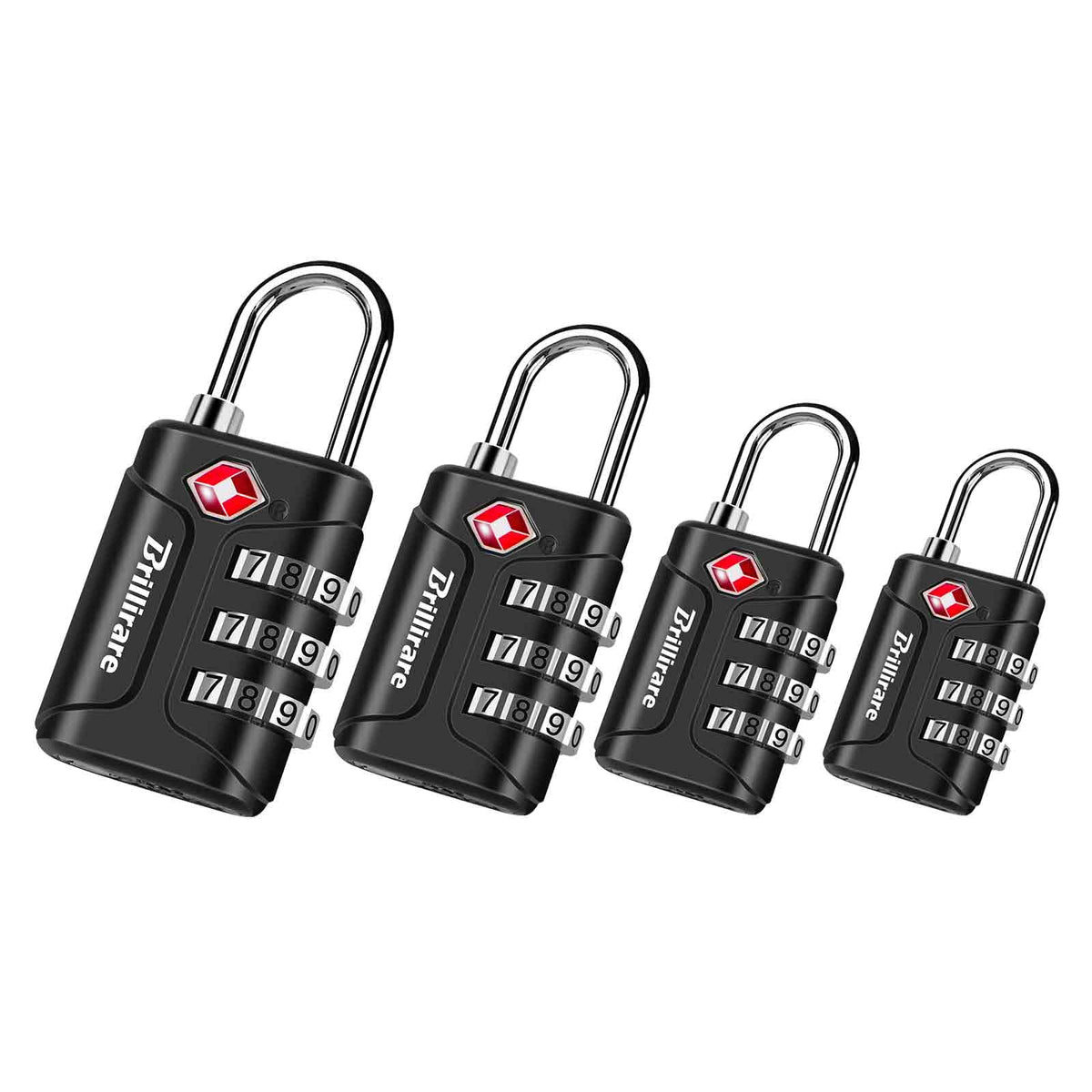 BRILLIRARE 4 Pack TSA Approved Luggage Locks, Combination Travel Padlock, 3-Digit Waterproof Lock, TSA Accepted Outdoor Keyless Resettable Lock for Lockers, Bags, Backpack, Gym, Gate-Black