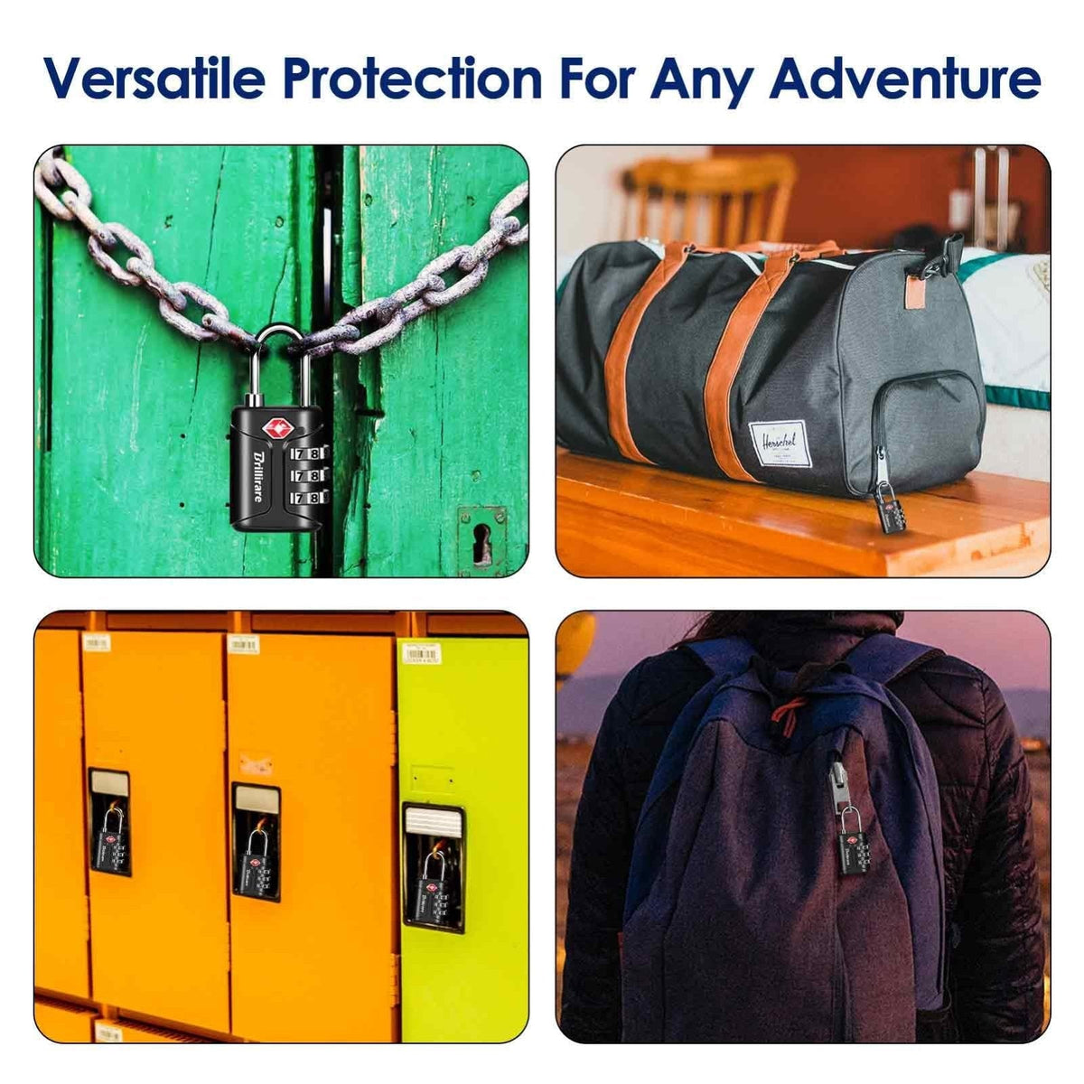 BRILLIRARE 4 Pack TSA Approved Luggage Locks, Combination Travel Padlock, 3 - Digit Waterproof Lock, TSA Accepted Outdoor Keyless Resettable Lock for Lockers, Bags, Backpack, Gym, Gate - Black