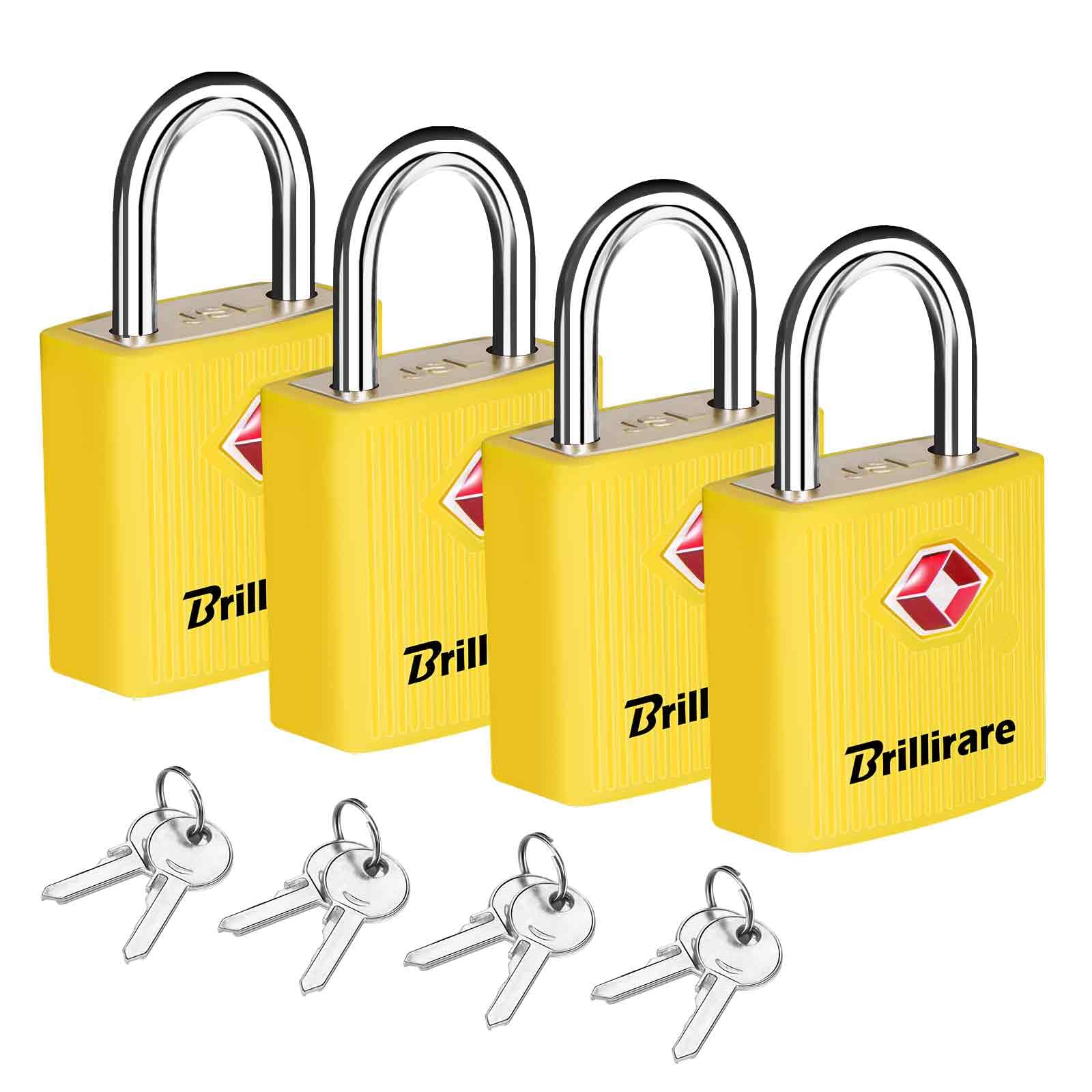 BRILLIRARE 4 Pack TSA Approved Luggage Locks with Keys, Travel Padlock, Zinc Alloy Waterproof Keyed Lock, TSA Outdoor Metal Lock for Lockers, Bags, Backpack, Gym, Gate-Yellow