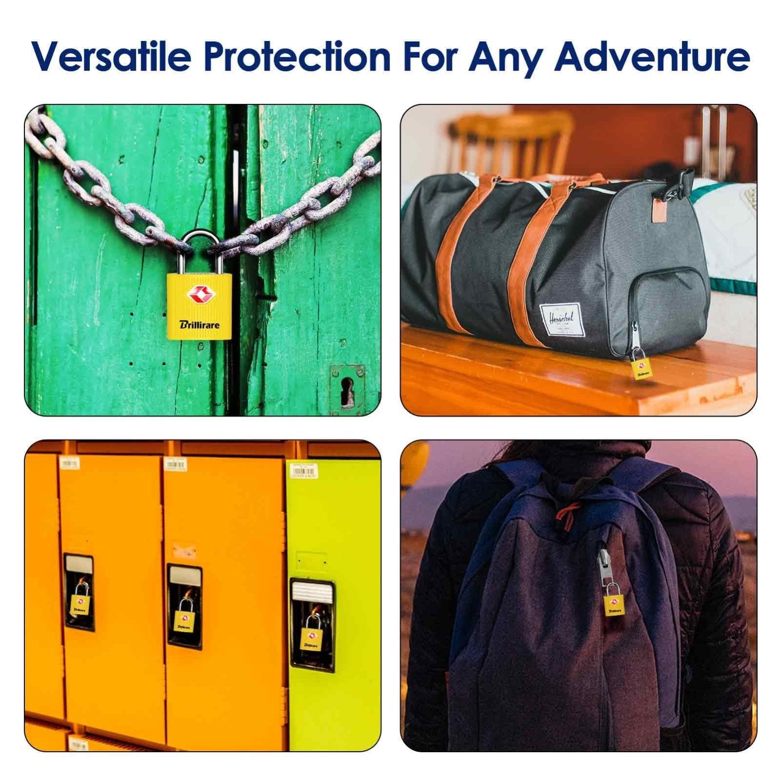 BRILLIRARE 4 Pack TSA Approved Luggage Locks with Keys, Travel Padlock, Zinc Alloy Waterproof Keyed Lock, TSA Outdoor Metal Lock for Lockers, Bags, Backpack, Gym, Gate - Yellow