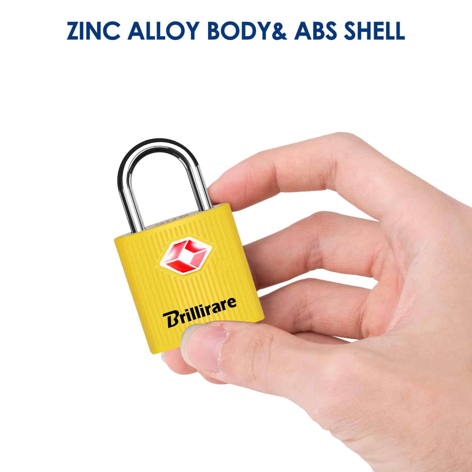 BRILLIRARE 4 Pack TSA Approved Luggage Locks with Keys, Travel Padlock, Zinc Alloy Waterproof Keyed Lock, TSA Outdoor Metal Lock for Lockers, Bags, Backpack, Gym, Gate - Yellow