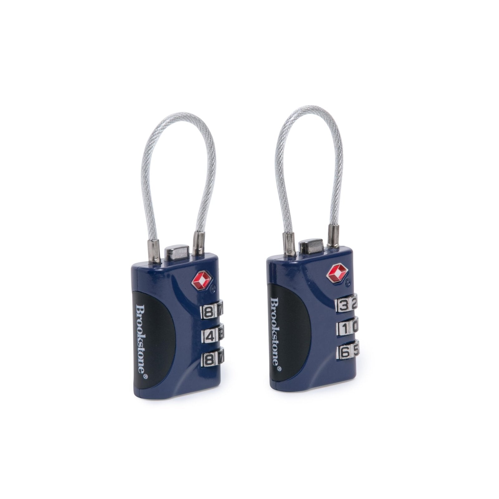 Brookstone Cable Lock - 2 Pack TSA-Approved 3-Digit Keyless Luggage Travel Lock - Resettable Combination Wire Padlock, Blue