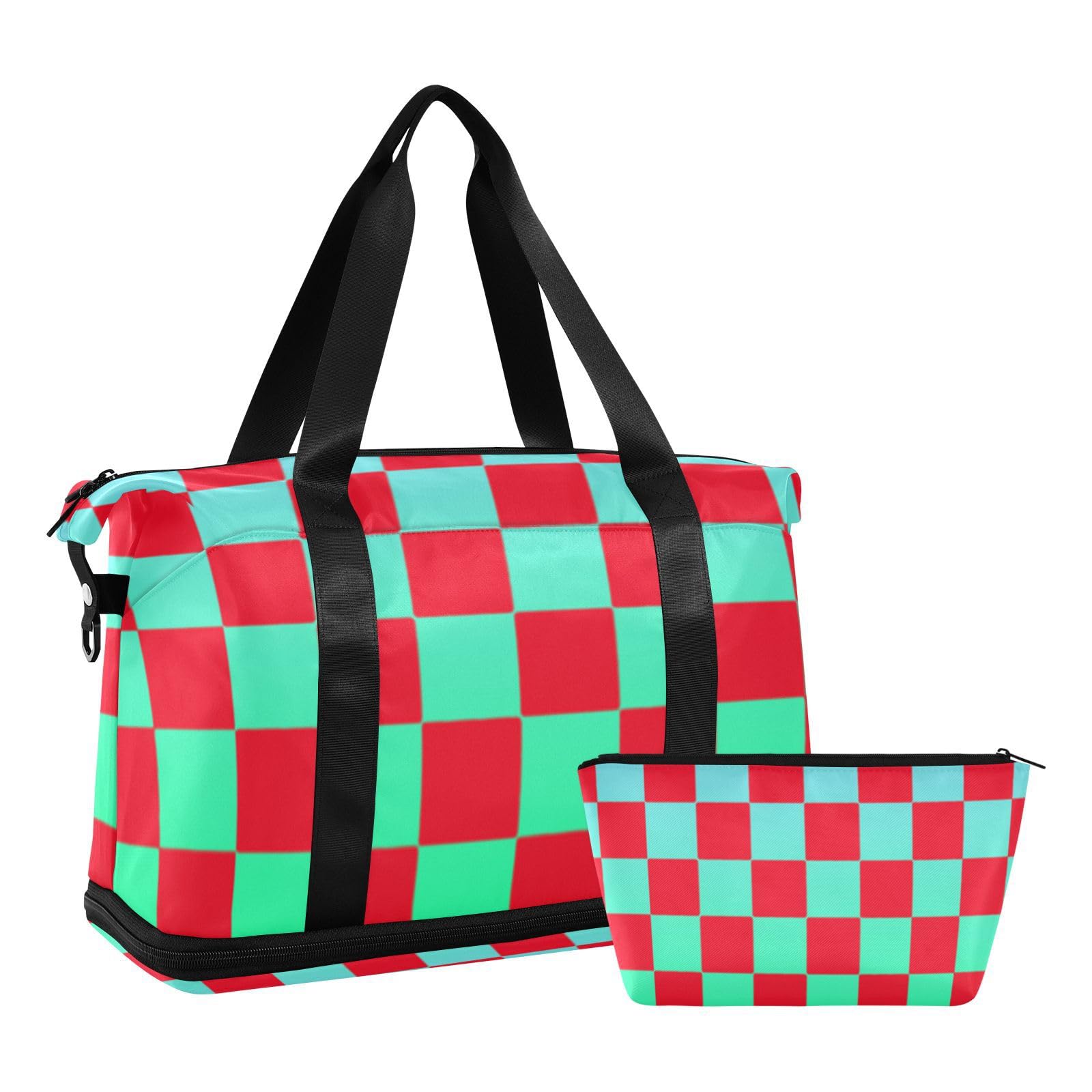 Buffalo Plaid Check Red Green Gradient Luggage Travel Bag Travel Weekender Gear Bag with Adjustable Strap for Trekking Large Capacity
