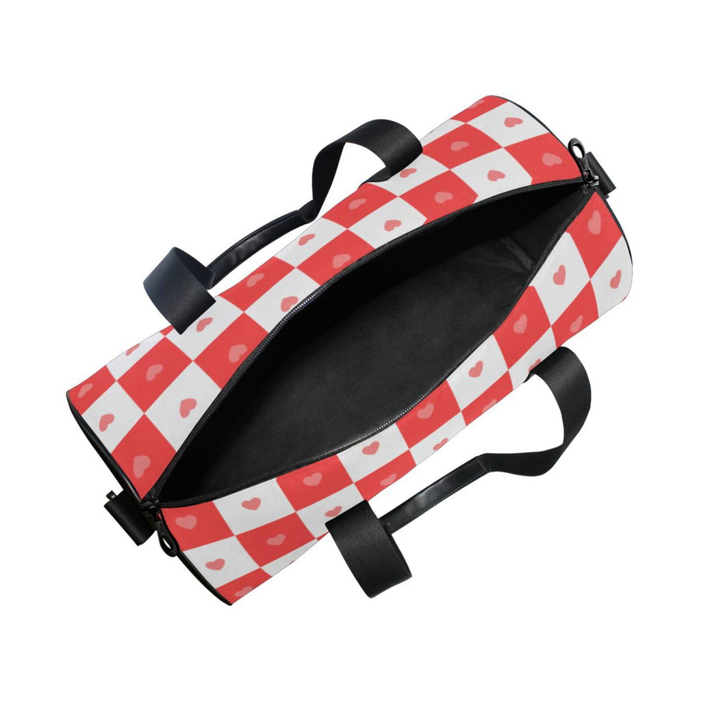 Buffalo Plaid Check Red Heart Large Capacity Luggage Travel Bag Business Trips Travel Weekender Gear Bag