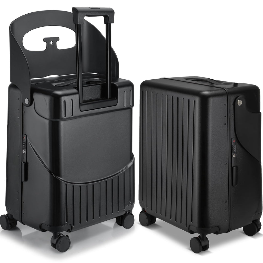Bulyoou 20 Inch Ride on Luggage with Seat for Kids Expandable Ride on Suitcase with Spinner Wheels and Locks for Travel