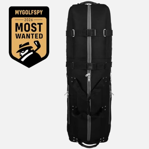 CaddyDaddy New First Class Premium Padded Golf Club Travel Cover with Wheels - Heavy Duty Golf Travel Bag for Airlines, Black/White, L