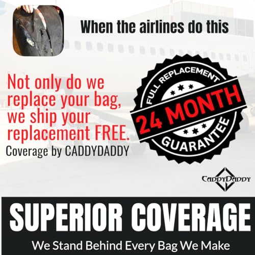 CaddyDaddy New First Class Premium Padded Golf Club Travel Cover with Wheels - Heavy Duty Golf Travel Bag for Airlines, Black/White, L