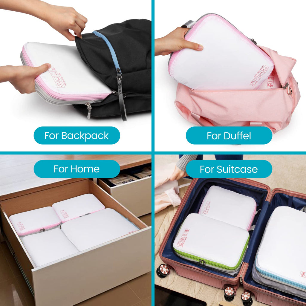 Cambond Compression Packing Cubes for Travel - 4 Pack Lightweight Expandable Luggage Packing Organizers Travel Essentials Accessories Bags Compression Cubes Space Saver for Carry on Suitcases, White