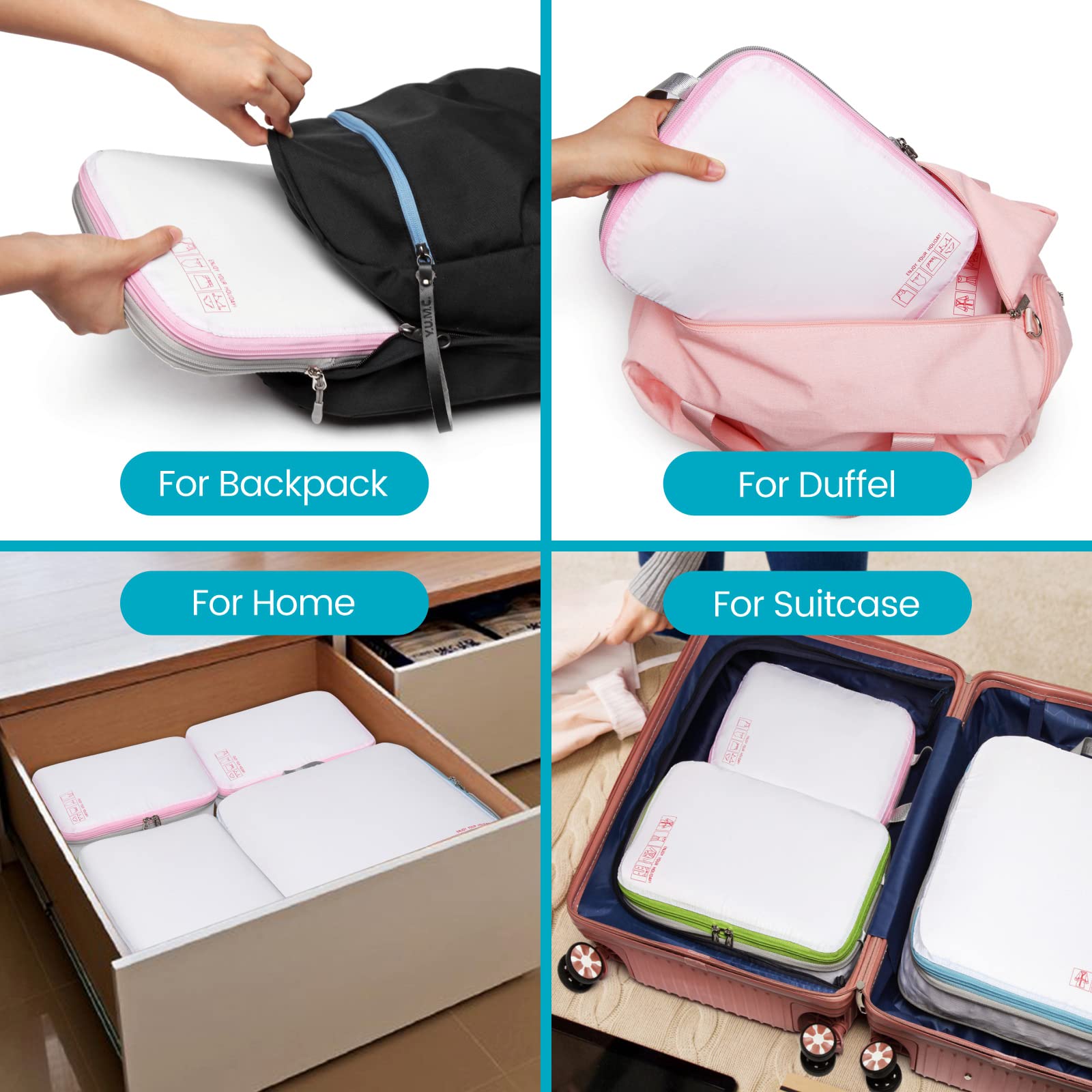Cambond Compression Packing Cubes for Travel - 4 Pack Lightweight Expandable Luggage Packing Organizers Travel Essentials Accessories Bags Compression Cubes Space Saver for Carry on Suitcases, White