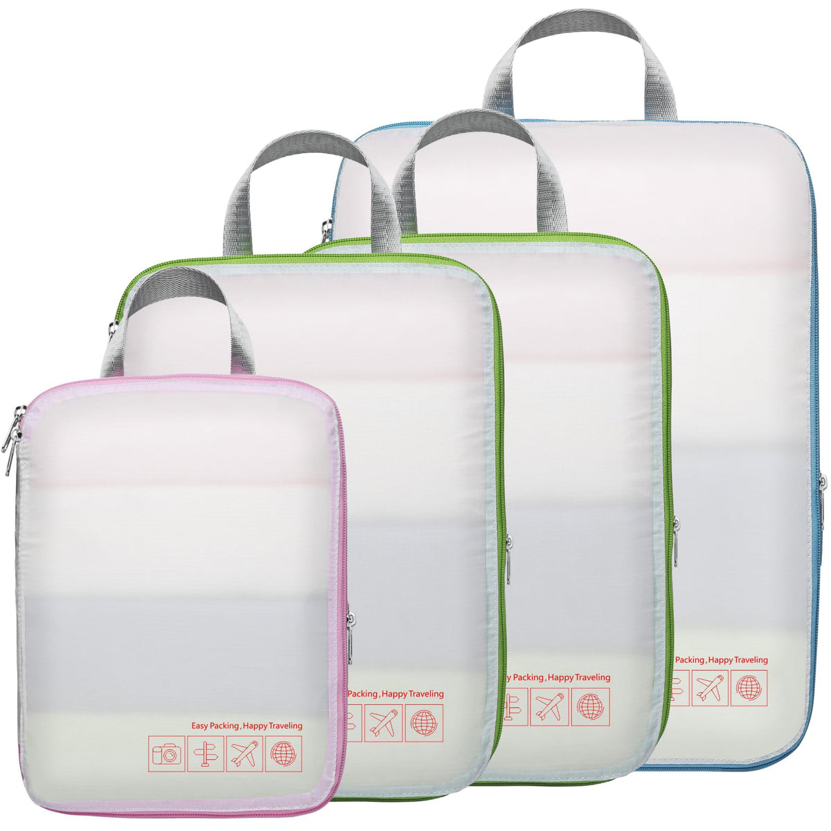Cambond Compression Packing Cubes for Travel - 4 Pack Lightweight Expandable Luggage Packing Organizers Travel Essentials Accessories Bags Compression Cubes Space Saver for Carry on Suitcases, White
