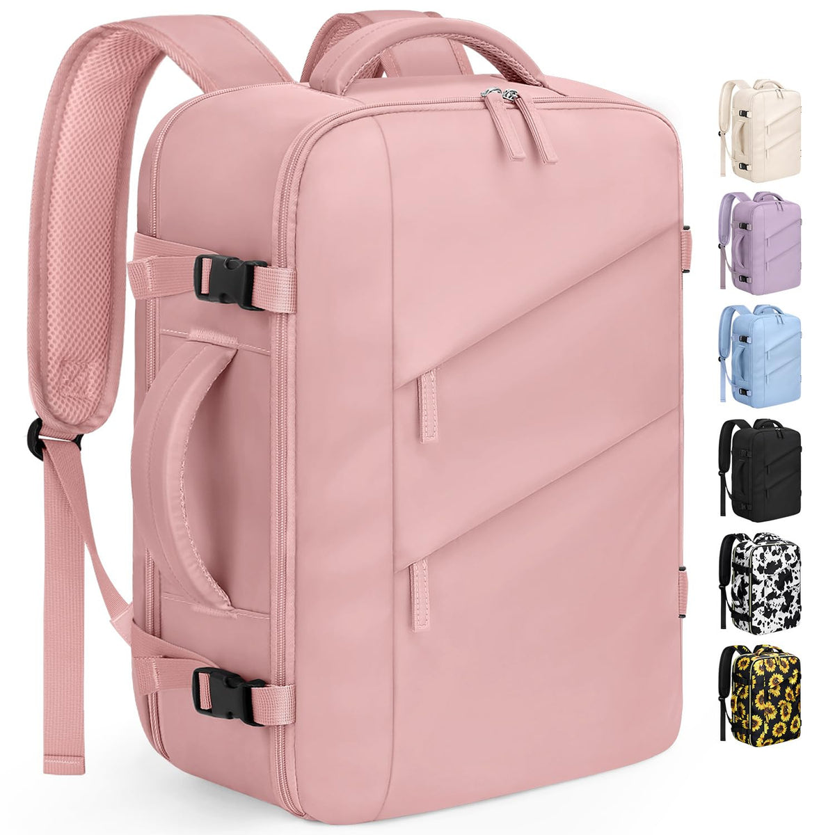 Capolo Travel Backpack for Women Men Waterproof Laptop Backpack Flight Approved Carry On Backpack Overnight Weekender Bag College Bookbag for Business, Work, Traveling Fits 15.6 '' Laptop,Pink