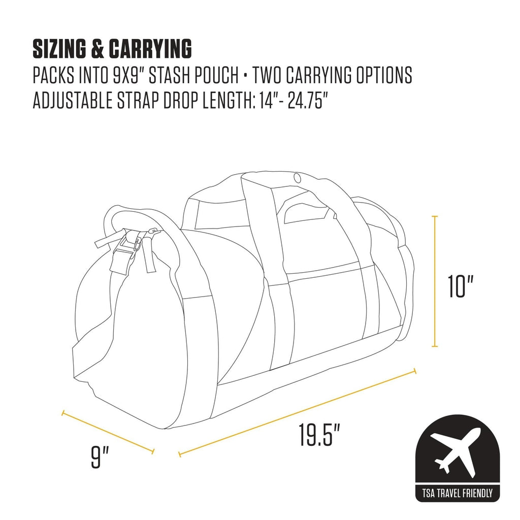 Carhartt Classic Round Duffel with Utility Pouch, Heavy - Duty, Water - Resistant Packable Gear Bag for Jobsite, Gym, and Travel, Black, 25L