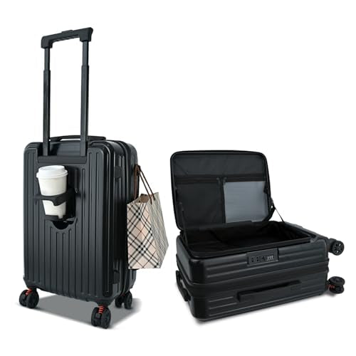 Carry On Luggage 20 inch Airline Approved with Wheels, Expandable Suitcase Top Opening Lightweight Small Travel Luggage with Cup Holder and Side Hooker, Hard Shell Carry On Suitcases for Short Travel