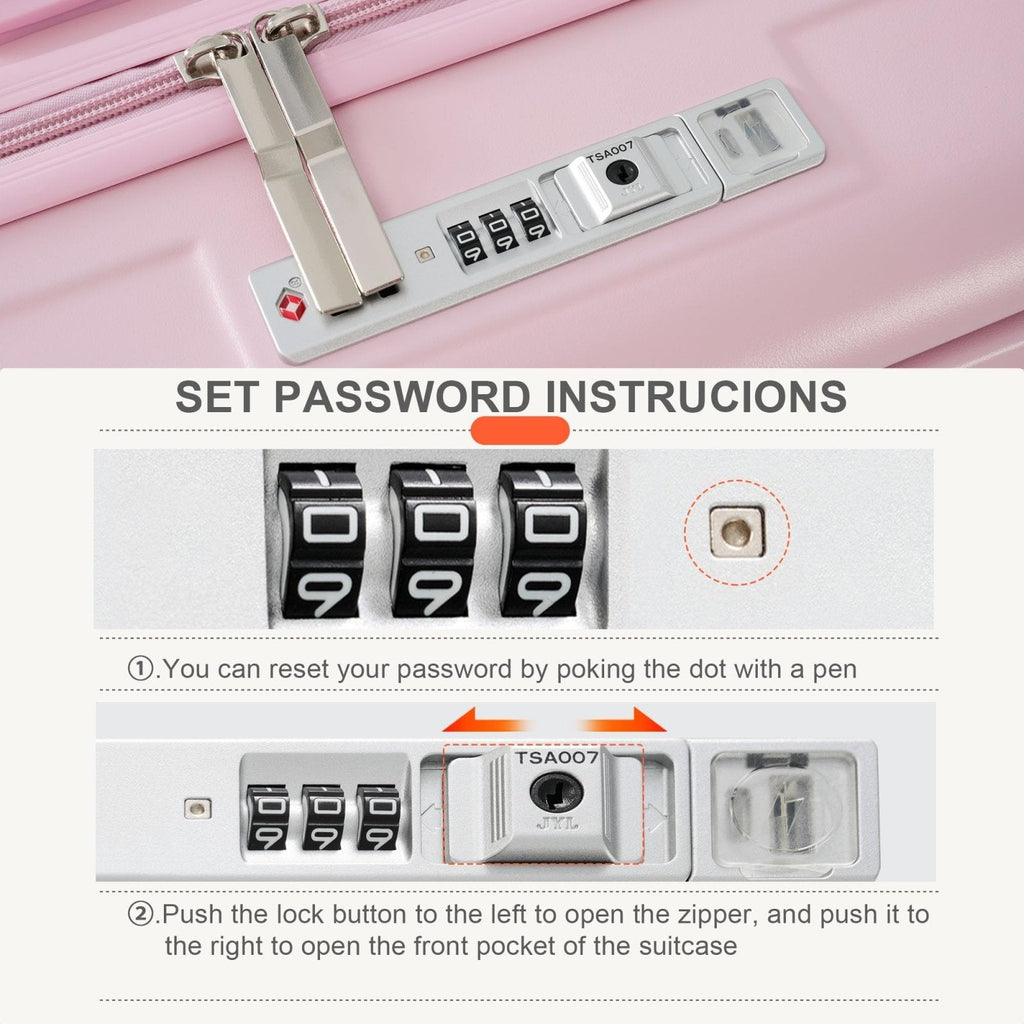 Carry - On Luggage with Cup Holder and USB Port with Cosmetic Carry On Bag and TSA